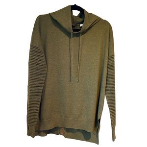 Olive green wool blend crochet sleeve dolman hoodie L